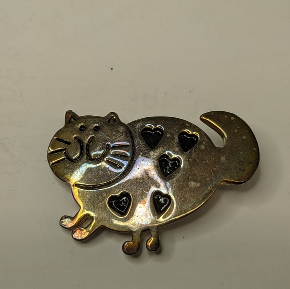 Sterling Silver & black enamel Vtg Live Cat brooch - Picture 4 of 4